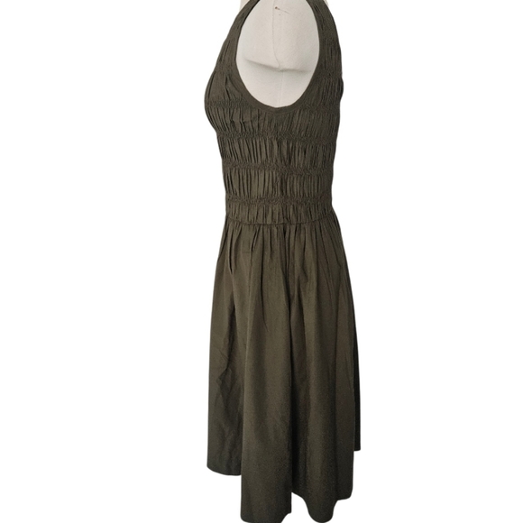 NWT Micheal Kors Smoked Shirred Olive Green Sleeveless Midi Dress - Picture 6 of 10